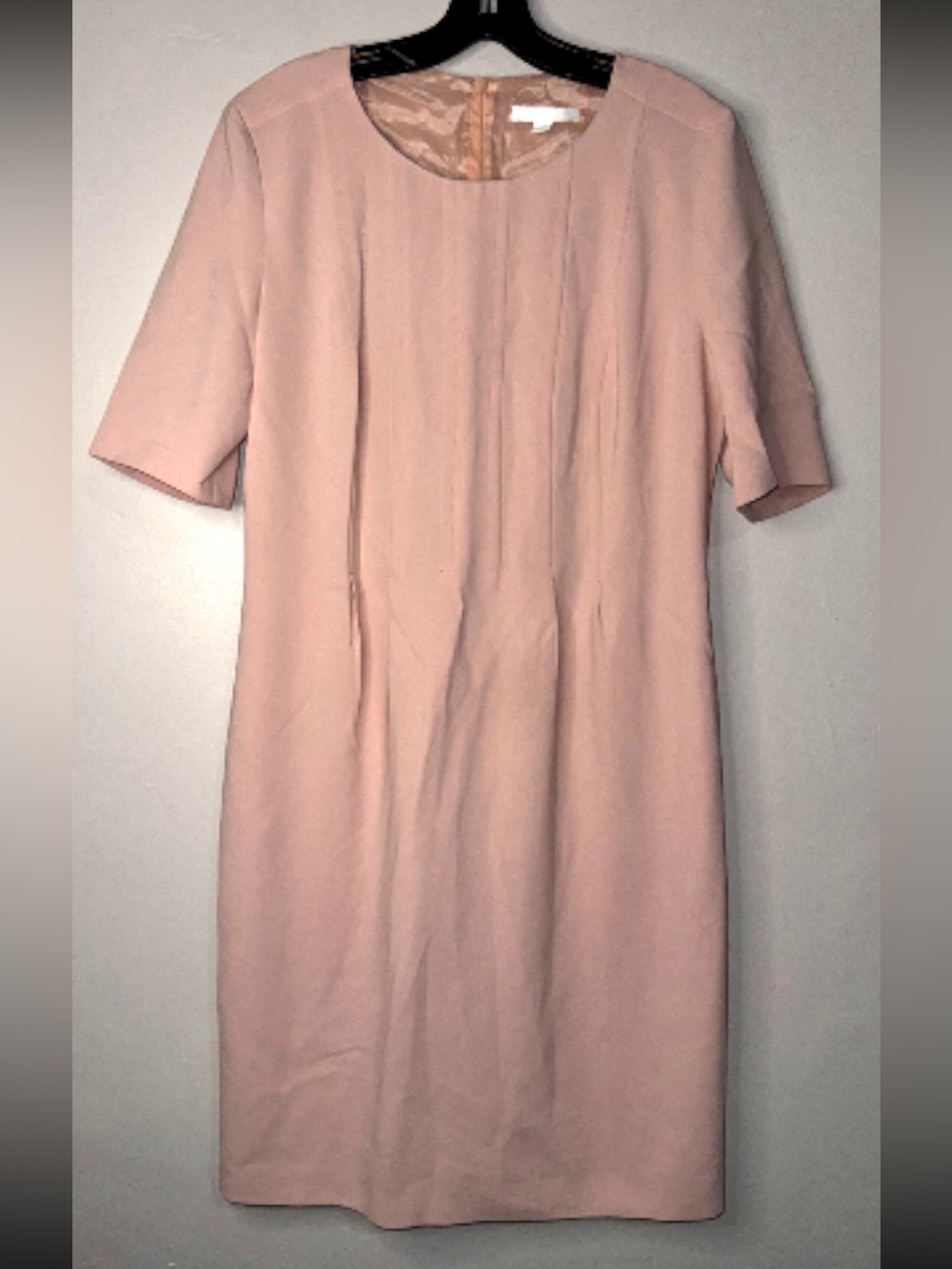 Hugo Boss Short-Sleeve Shift Midi Dress in Blush